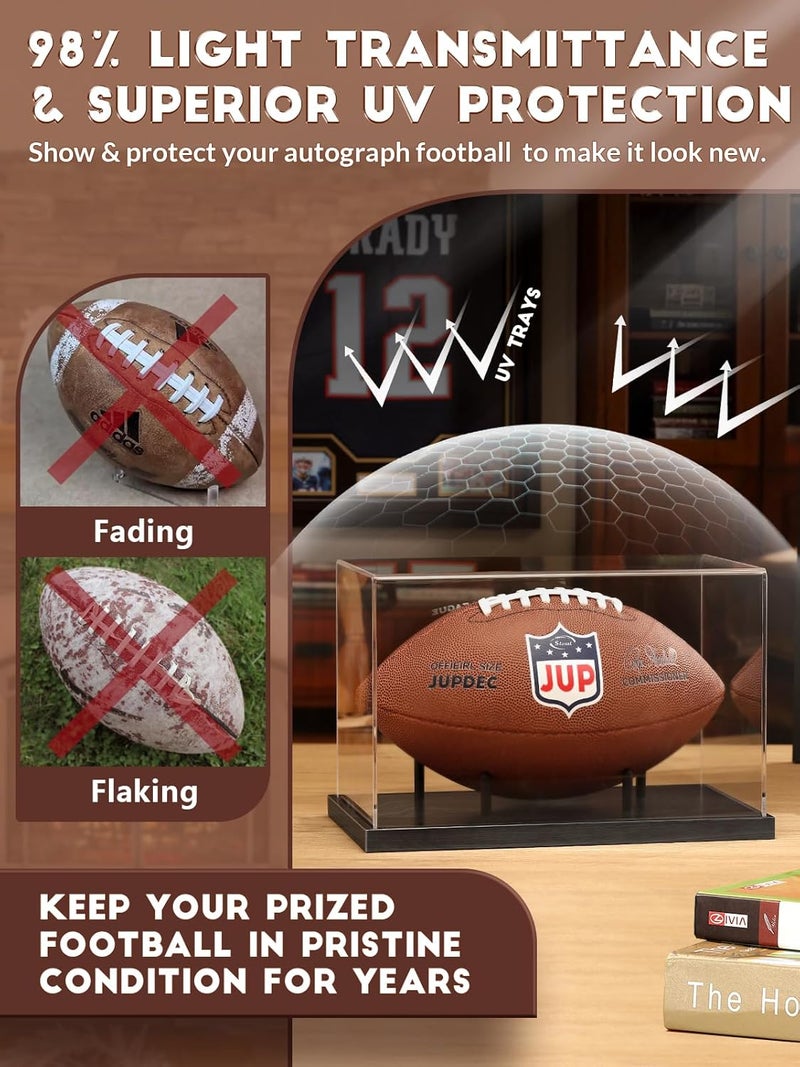 JupDec Football Display Case Full Size, Acrylic Clear Box with Wood Stand, UV Protected Memorabilia Holder, for Football Fans & Collectors, Sports Collectibles, No Assembly Required, Black - Image 3